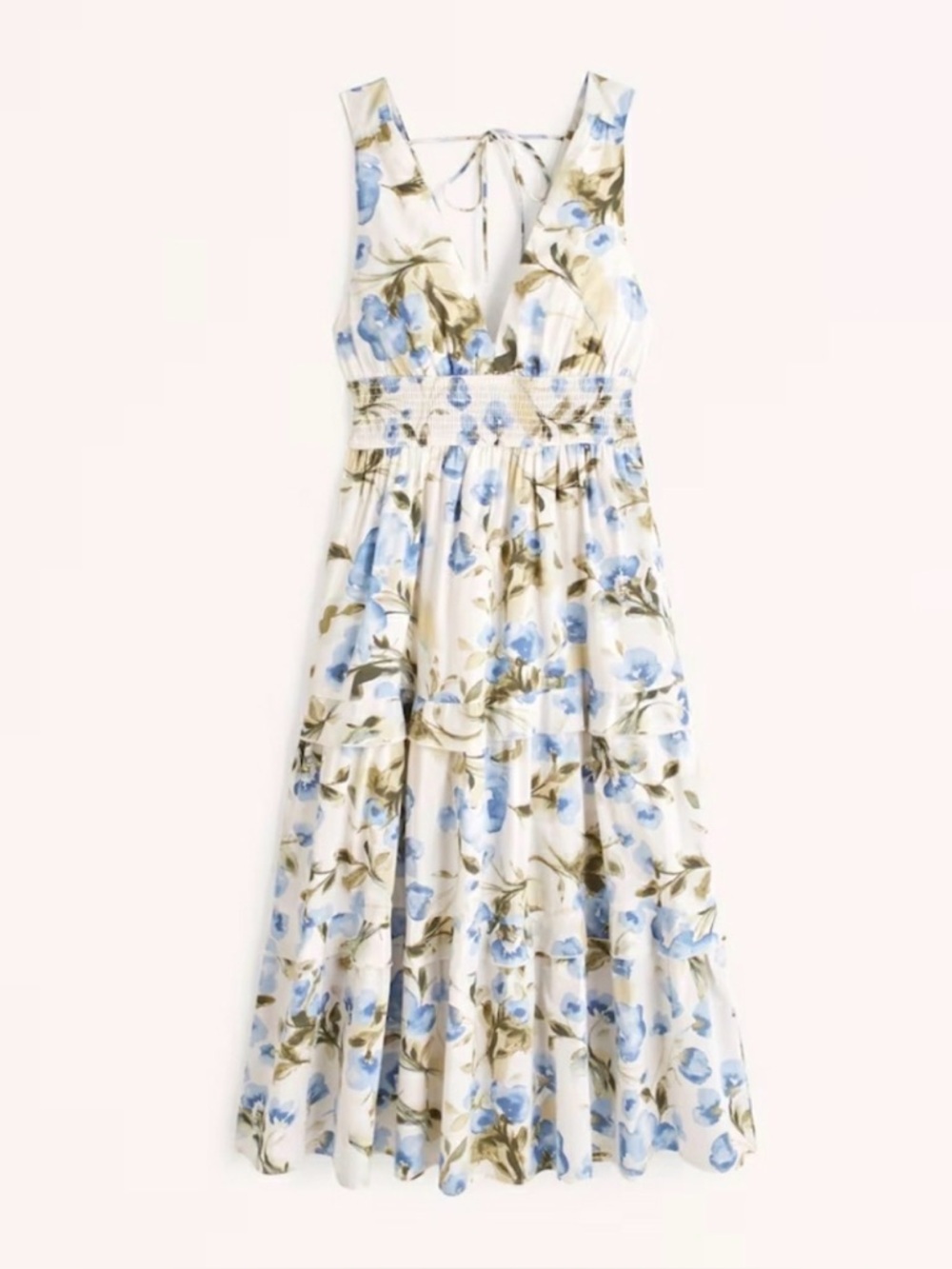 Abercrombie & Fitch Blue Floral Smocked Waist Tiered Midi Dress Large Tall NWT